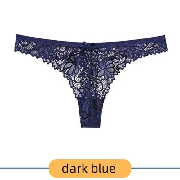 3/$15 Sexy Navy Blue Floral Lace Thong Low Waist Panties Underwear Lingerie Bow - Picture 6 of 9